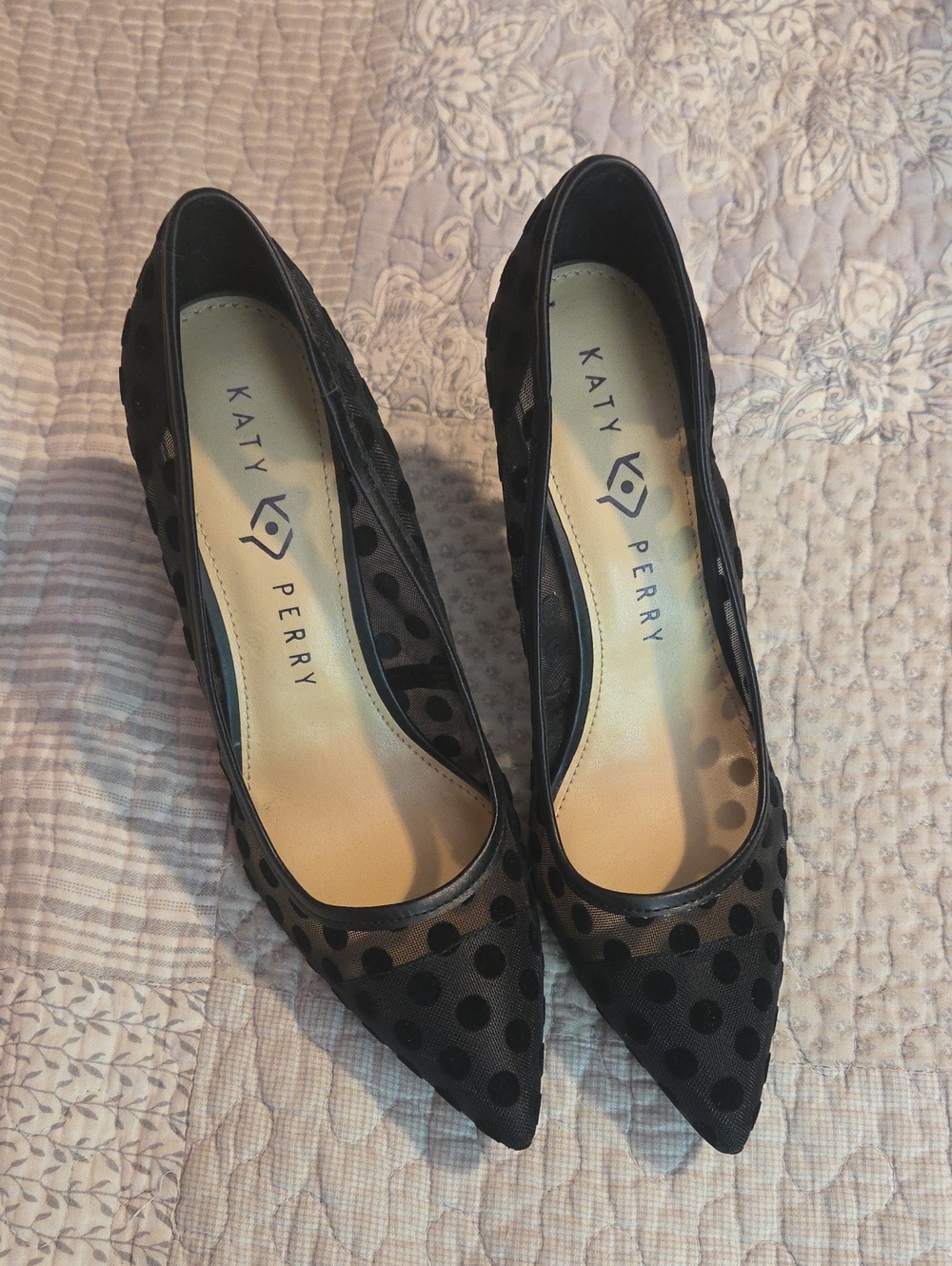Katy Perry Collections Black Polka Dot Pointed Mesh Pumps
